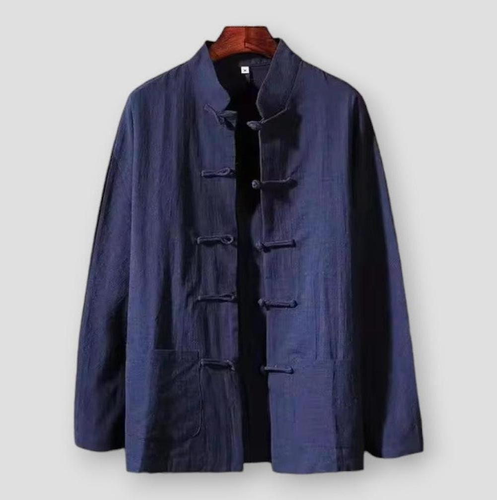 Tristan Men’s Linen Long Sleeve Shirt – Mandarin Collar with Relaxed Fit