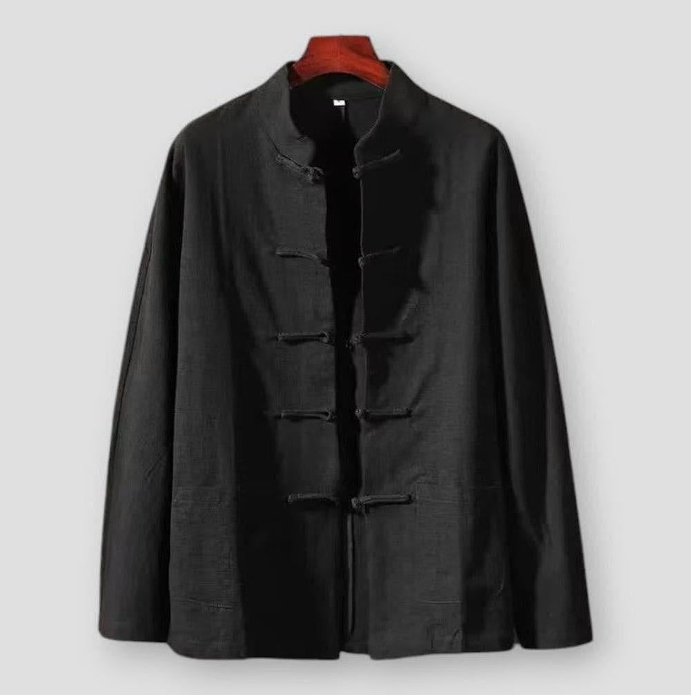 Tristan Men’s Linen Long Sleeve Shirt – Mandarin Collar with Relaxed Fit
