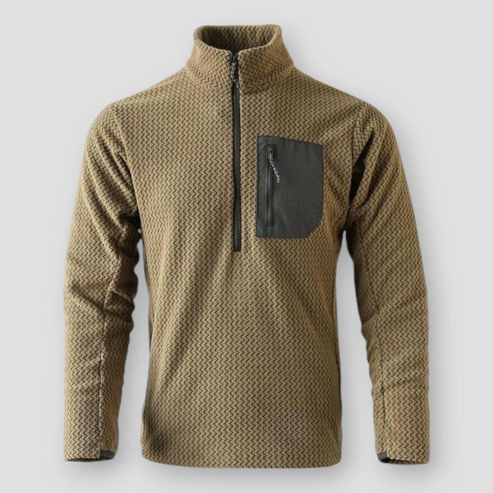 Axel Men’s Half Zip Sweater – Wave Textured Fleece with Chest Zip Pocket