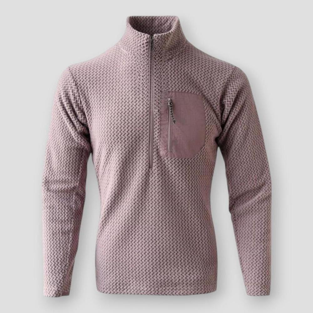Axel Men’s Half Zip Sweater – Wave Textured Fleece with Chest Zip Pocket