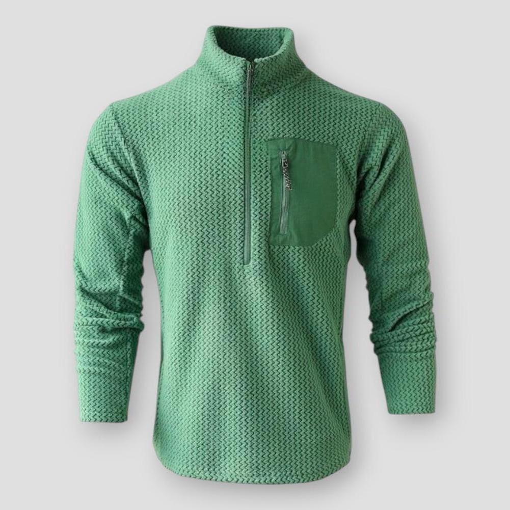 Axel Men’s Half Zip Sweater – Wave Textured Fleece with Chest Zip Pocket