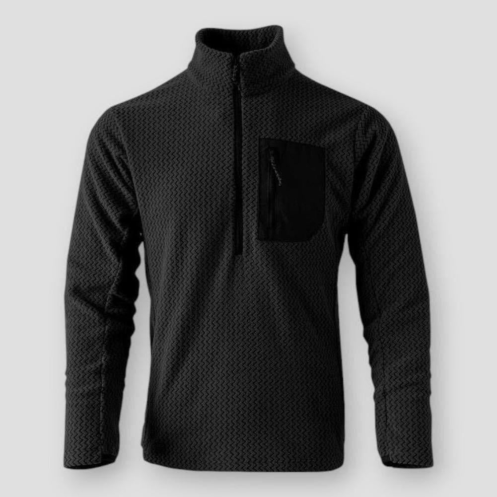 Axel Men’s Half Zip Sweater – Wave Textured Fleece with Chest Zip Pocket