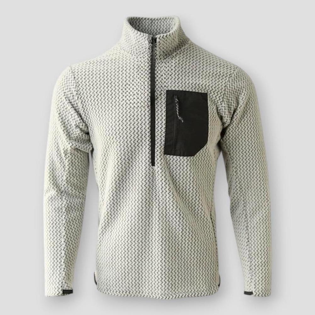 Axel Men’s Half Zip Sweater – Wave Textured Fleece with Chest Zip Pocket
