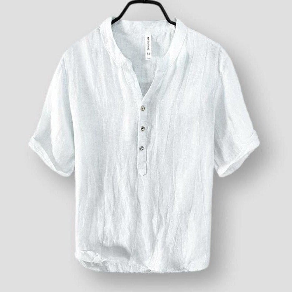 Marriott Men’s Linen Shirt – Relaxed V-Neck Long Sleeve for Summer Comfort