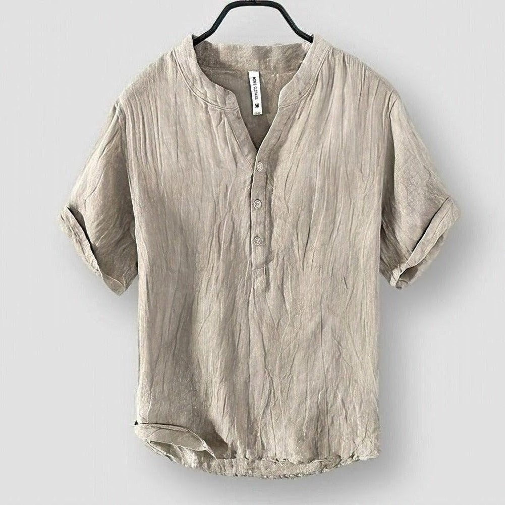 Marriott Men’s Linen Shirt – Relaxed V-Neck Long Sleeve for Summer Comfort