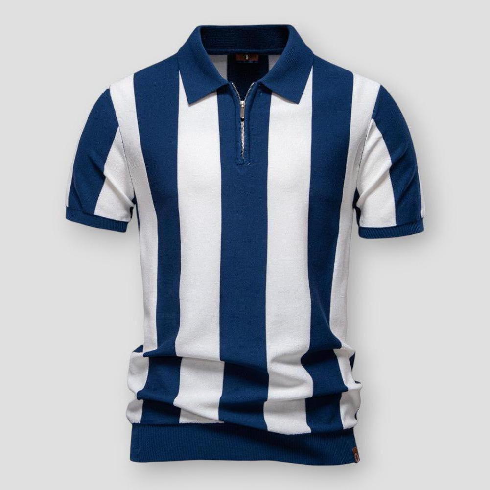 Manuel Men’s Knitted Polo Shirt – Striped Retro Zip Collar in Breathable Blend
