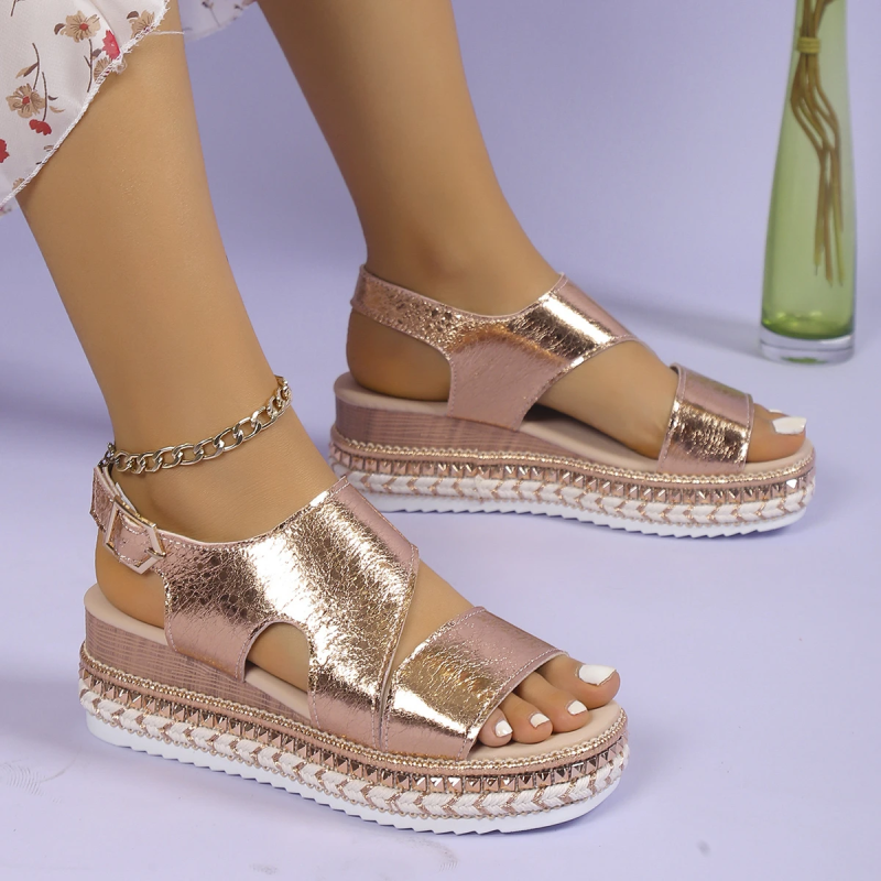Clara Women’s Platform Sandals – PU Leather with Cushioned Comfort