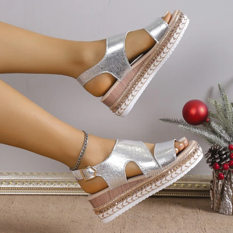 Clara Women’s Platform Sandals – PU Leather with Cushioned Comfort