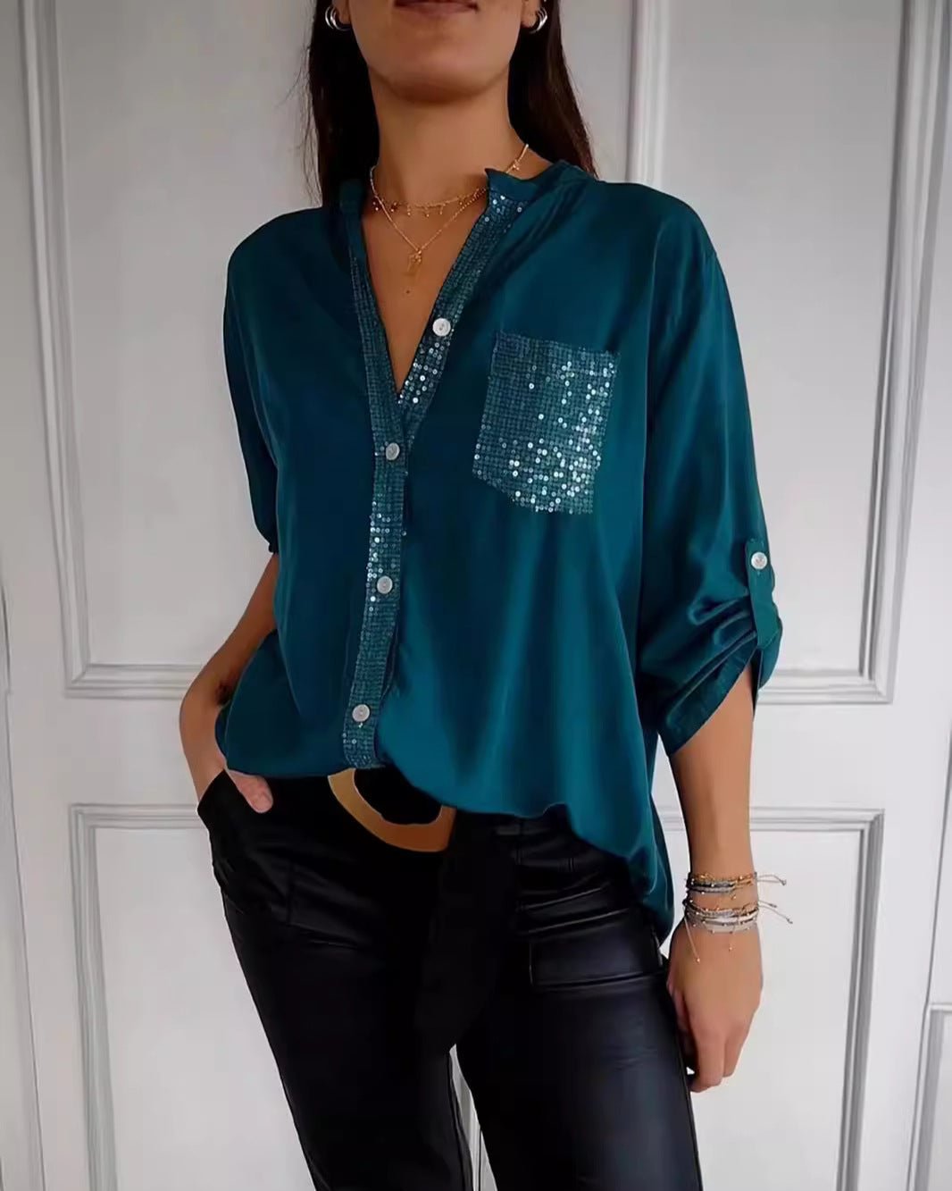 Beatrice Women's Sequin Blouse – Cotton with Relaxed Chic Fit