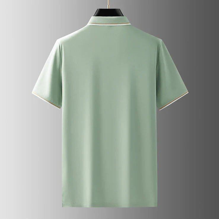 Lorenzo Men’s Silk Polo Shirt – Mulberry Blend with Tailored V-Neck Trim