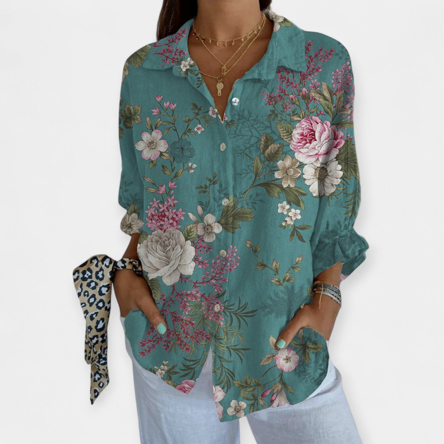 Adelaide Linen Shirt – Artistic Floral Print Women’s Linen Shirt