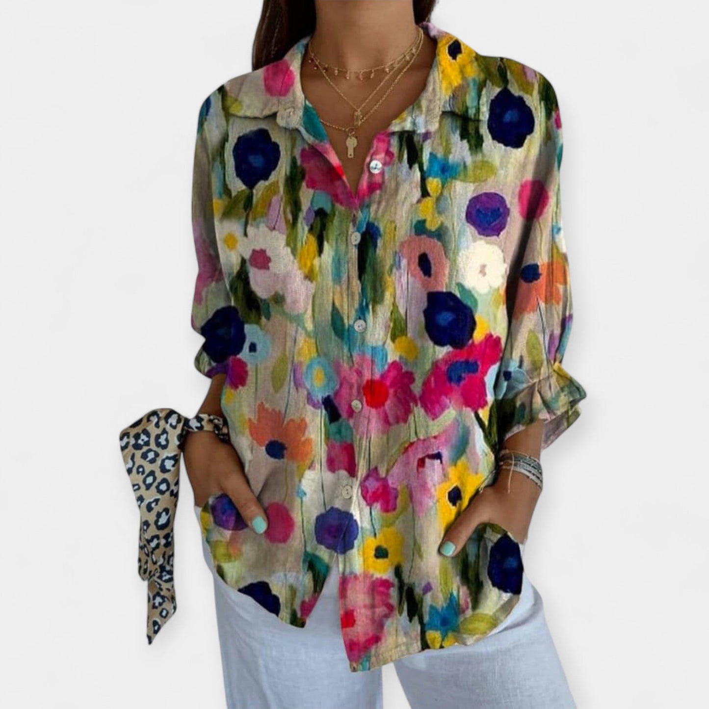 Adelaide Linen Shirt – Artistic Floral Print Women’s Linen Shirt