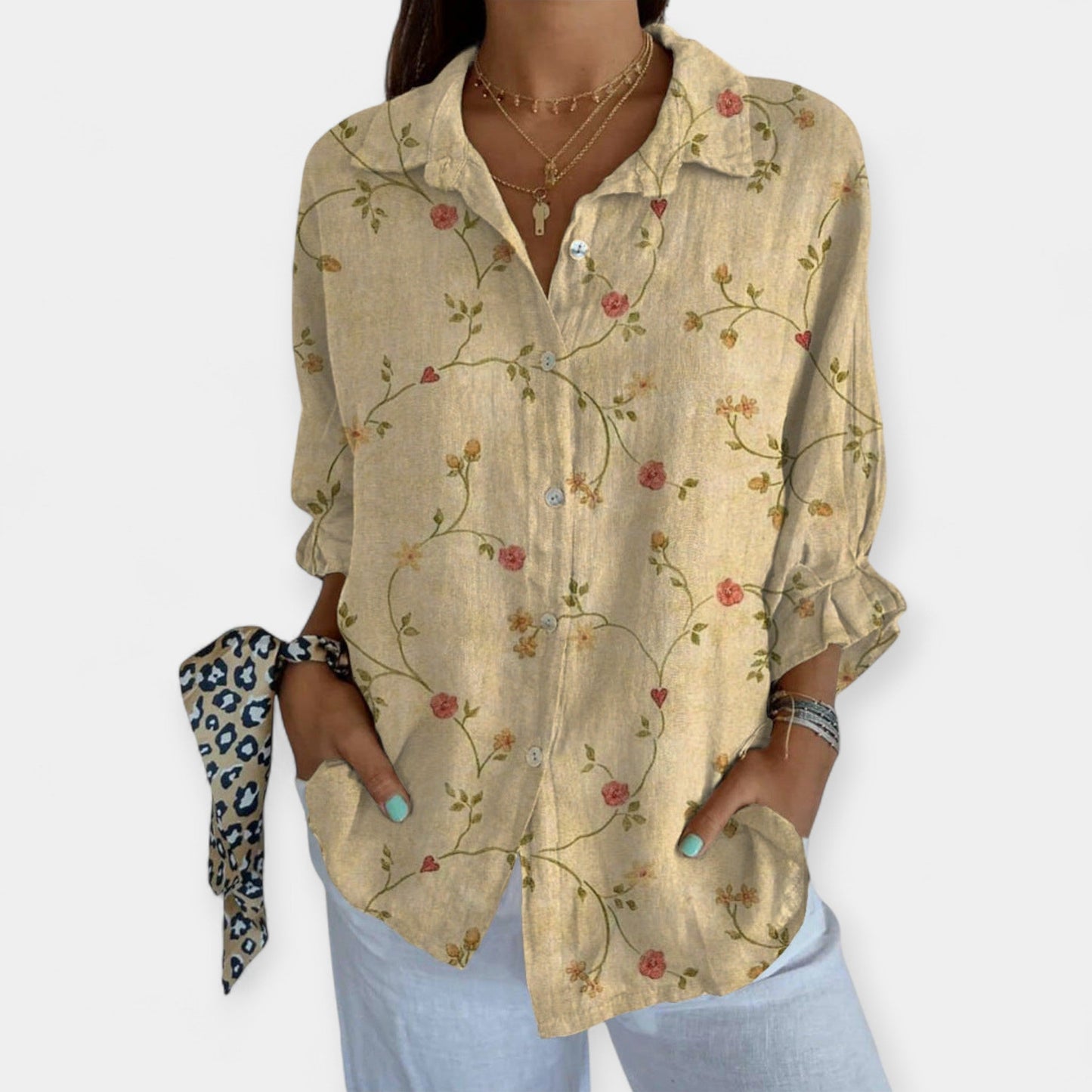 Adelaide Linen Shirt – Artistic Floral Print Women’s Linen Shirt