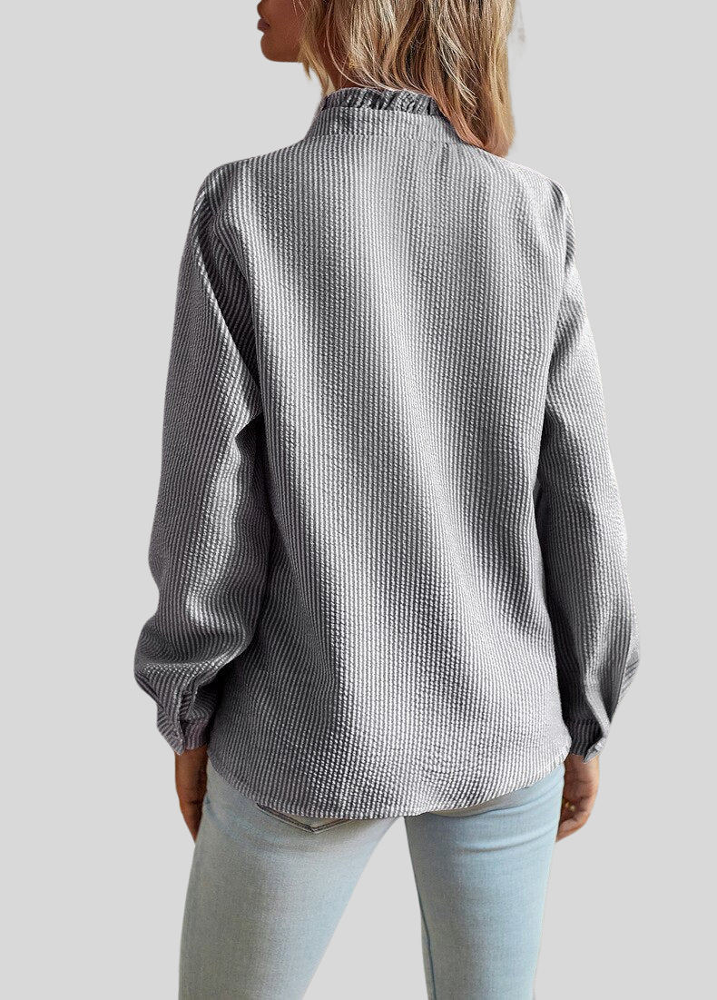 Caira Women’s Blouse – Ruffle Detail with Long Sleeves in Breathable Polyester