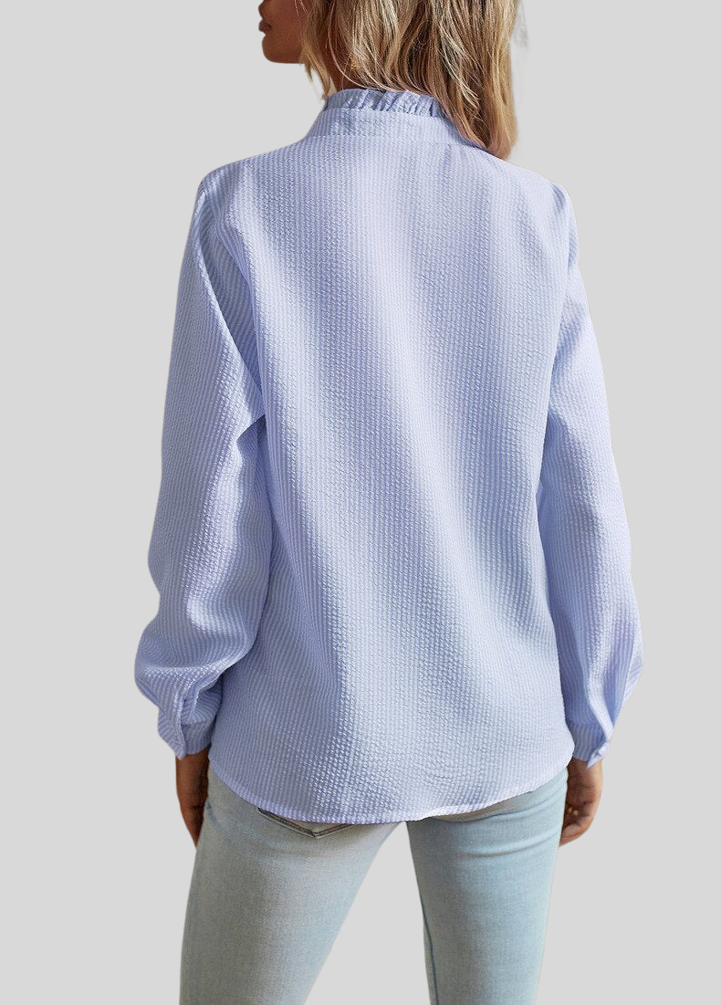 Caira Women’s Blouse – Ruffle Detail with Long Sleeves in Breathable Polyester