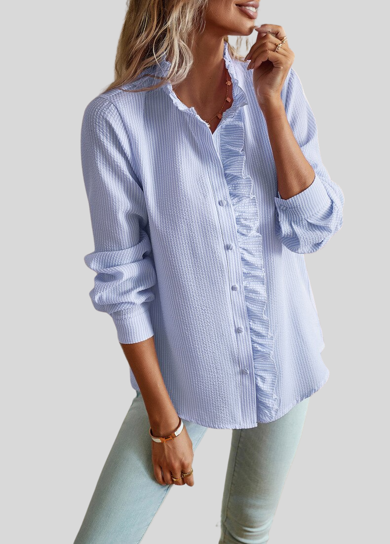 Caira Women’s Blouse – Ruffle Detail with Long Sleeves in Breathable Polyester