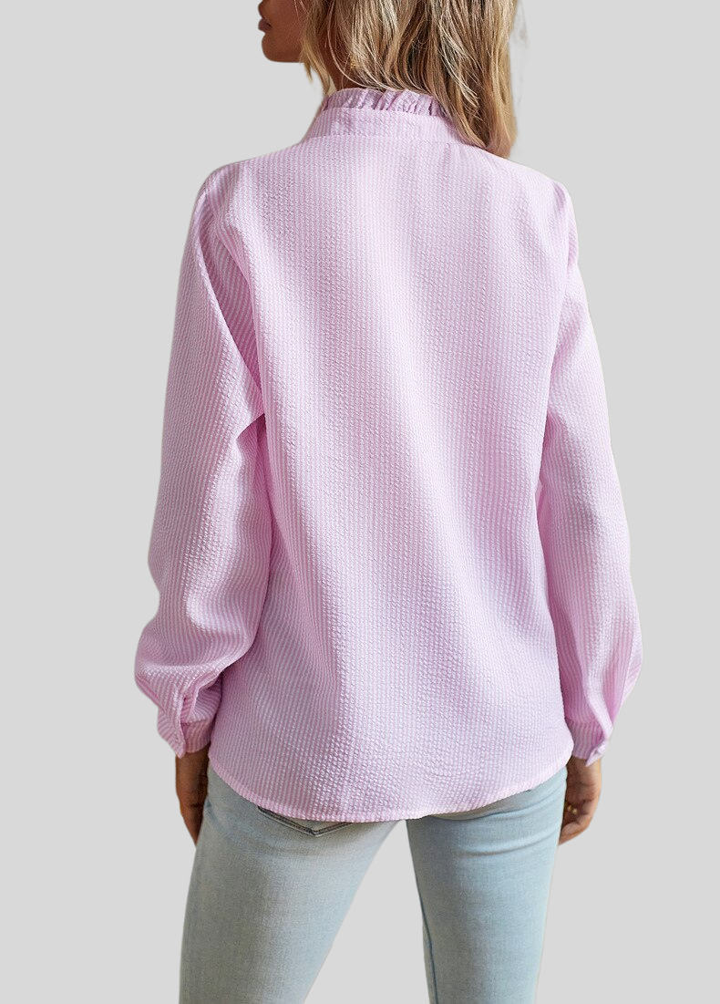 Caira Women’s Blouse – Ruffle Detail with Long Sleeves in Breathable Polyester
