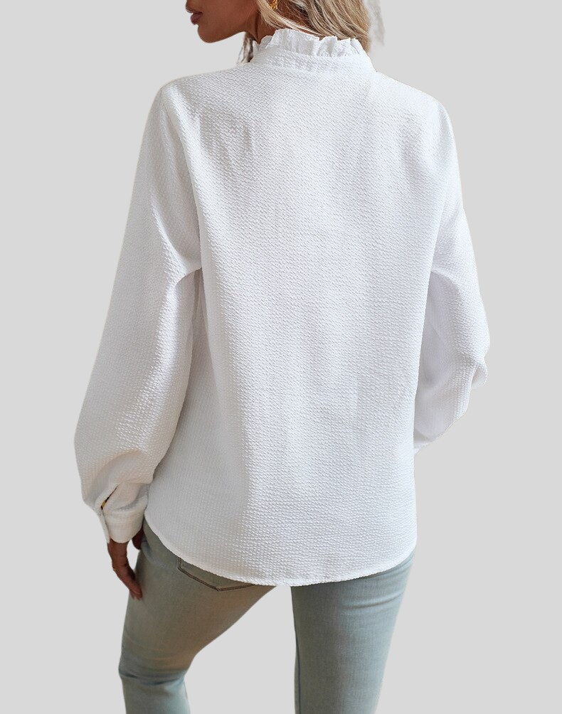 Caira Women’s Blouse – Ruffle Detail with Long Sleeves in Breathable Polyester