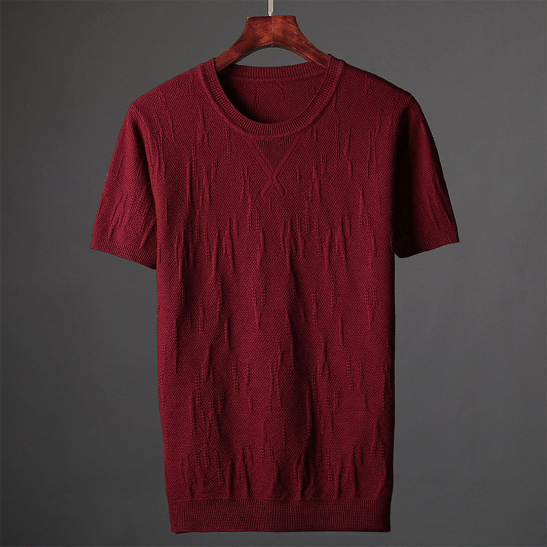 Nathaniel Men’s Textured Knit T-Shirt – Mercerised Cotton with Ribbed Crewneck