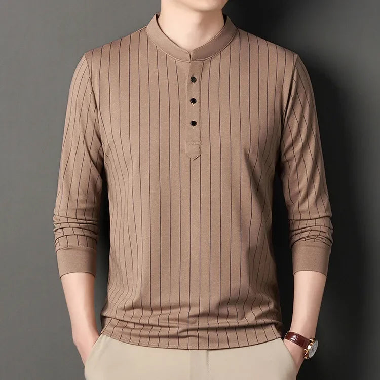 Martin Men’s Striped Shirt – Cotton Blend with Slim Fit & Stand Collar