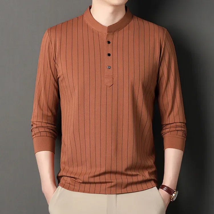 Martin Men’s Striped Shirt – Cotton Blend with Slim Fit & Stand Collar