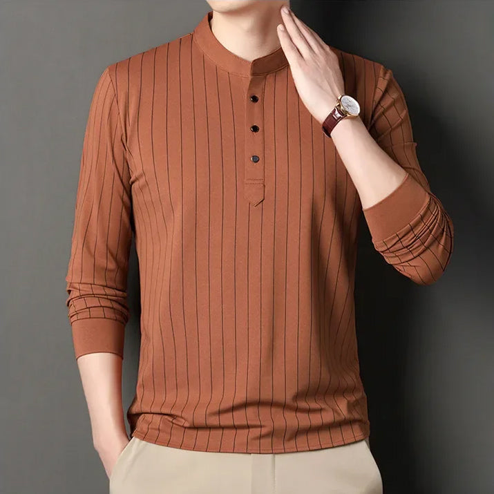 Martin Men’s Striped Shirt – Cotton Blend with Slim Fit & Stand Collar