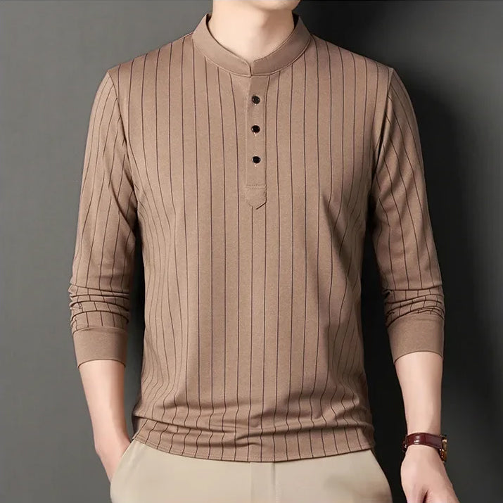 Martin Men’s Striped Shirt – Cotton Blend with Slim Fit & Stand Collar
