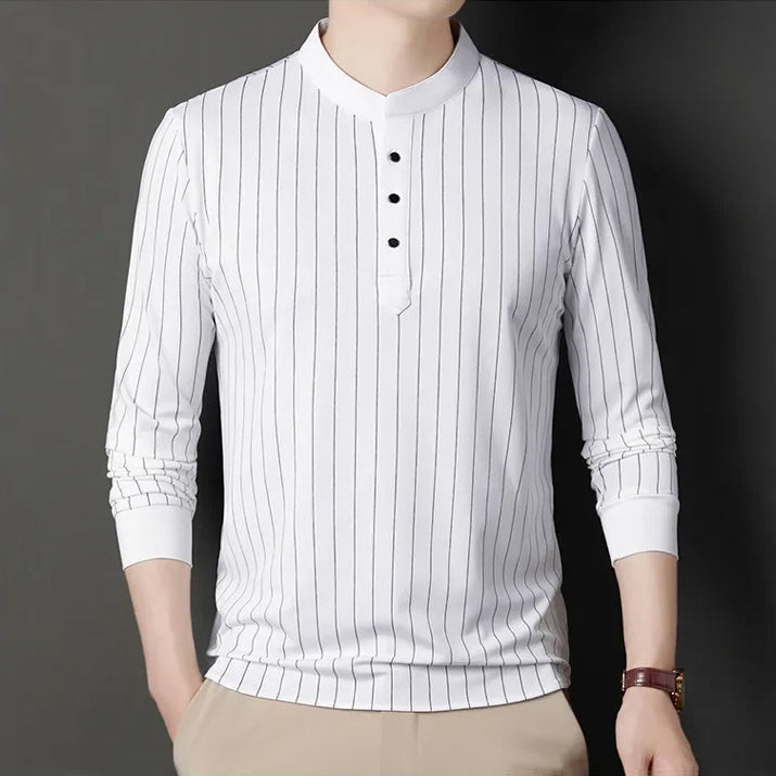 Martin Men’s Striped Shirt – Cotton Blend with Slim Fit & Stand Collar