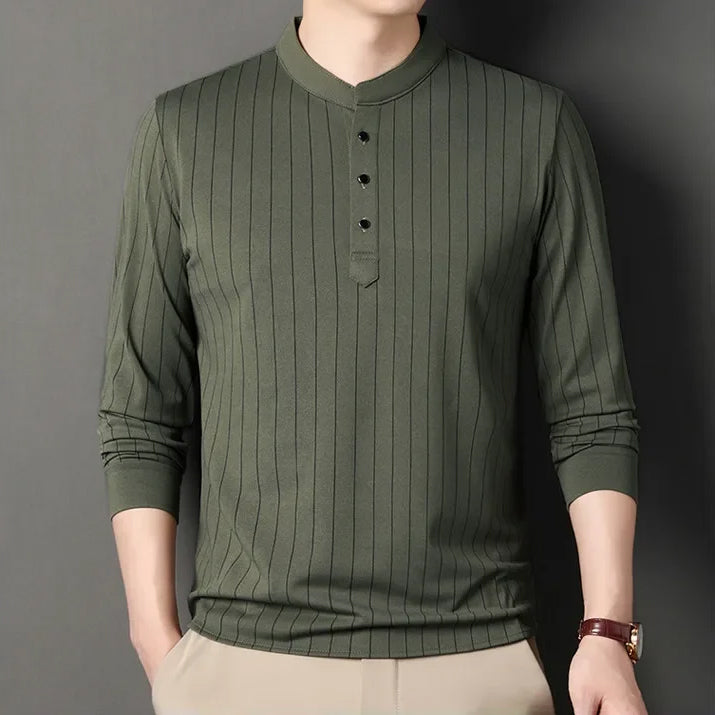 Martin Men’s Striped Shirt – Cotton Blend with Slim Fit & Stand Collar