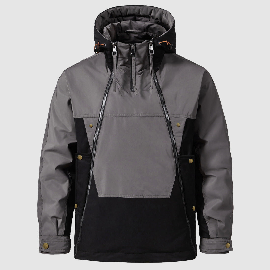 Ethan Men’s Color-Block Down Jacket – Hooded Double Zipper Half-Zip Anorak Winter Coat