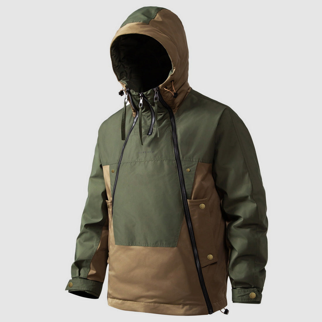 Ethan Men’s Color-Block Down Jacket – Hooded Double Zipper Half-Zip Anorak Winter Coat