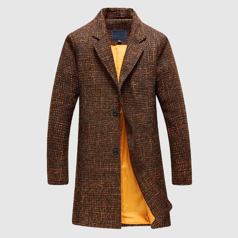 Elias Structured Wool Coat – Mid-Thigh Length & Textured Weave for Winter