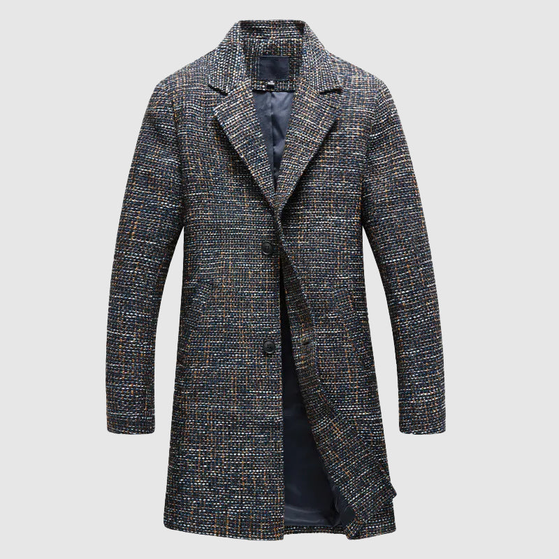 Elias Structured Wool Coat – Mid-Thigh Length & Textured Weave for Winter