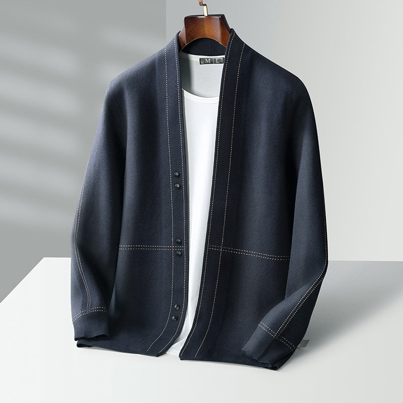 Callum Men’s Wool Cardigan – Business Jacquard Knit for Autumn & Winter Layering