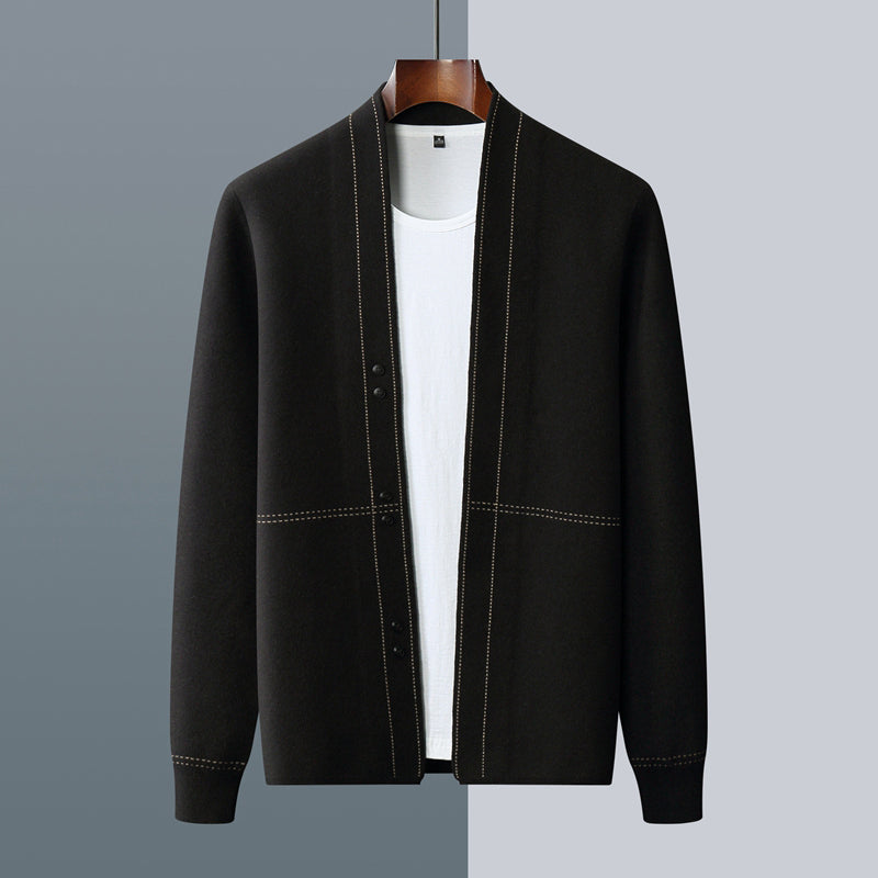 Callum Men’s Wool Cardigan – Business Jacquard Knit for Autumn & Winter Layering