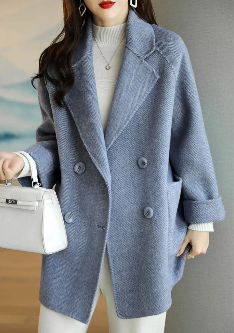 Elara Women’s Trench Coat – Double-Breasted Wool Blend with Tailored Fit