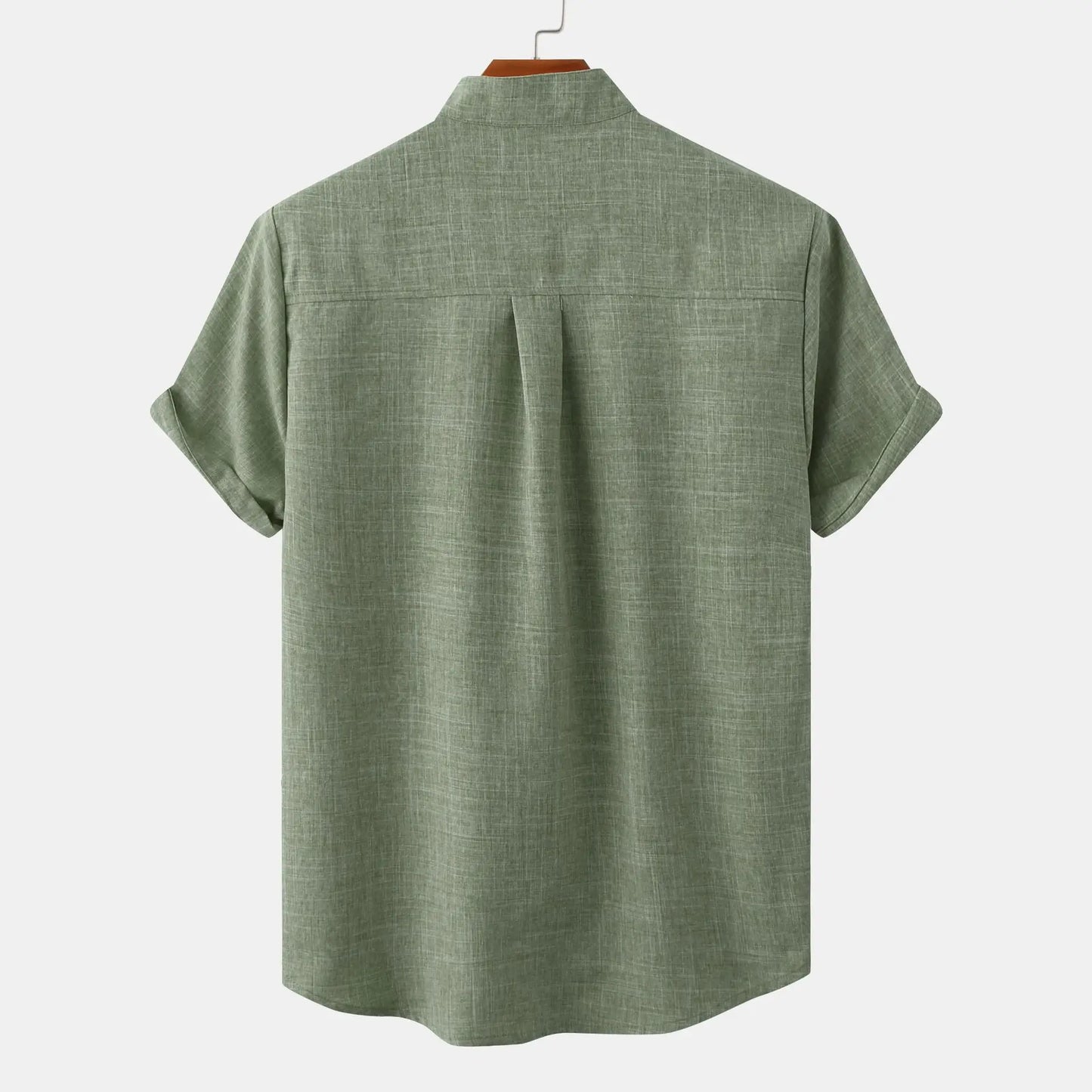 Leonard Men’s Linen Shirt – Collarless Short Sleeve Button-Up for Summer