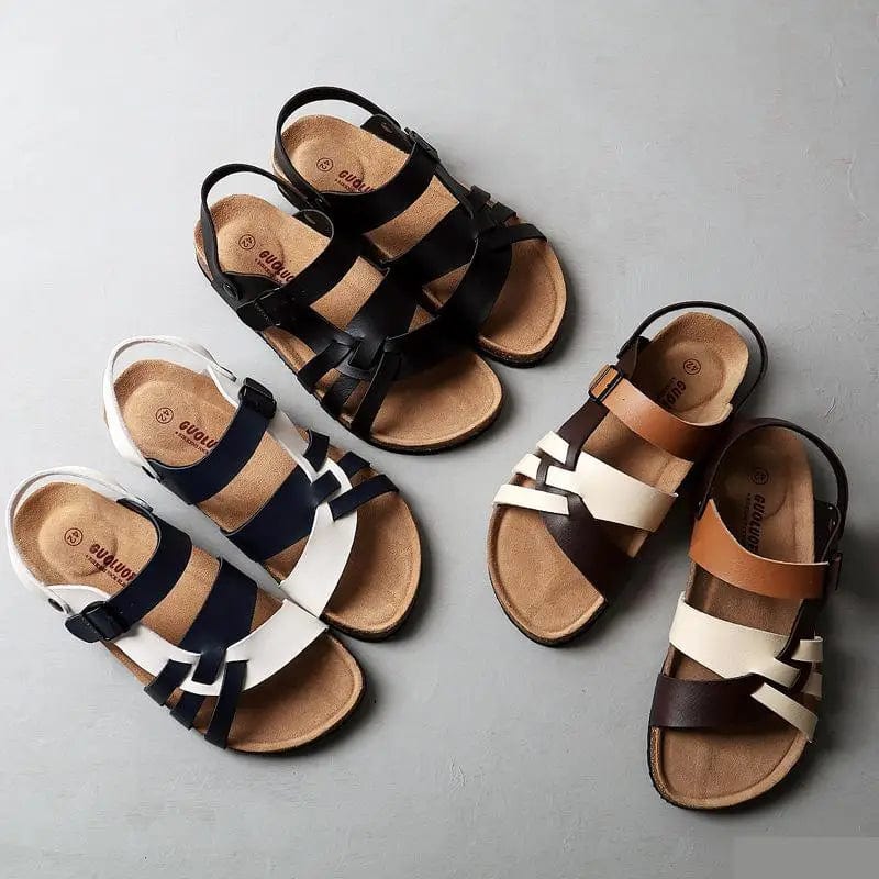Esme Women’s Leather Sandals – Comfort Flats with Arch Support & Back Strap