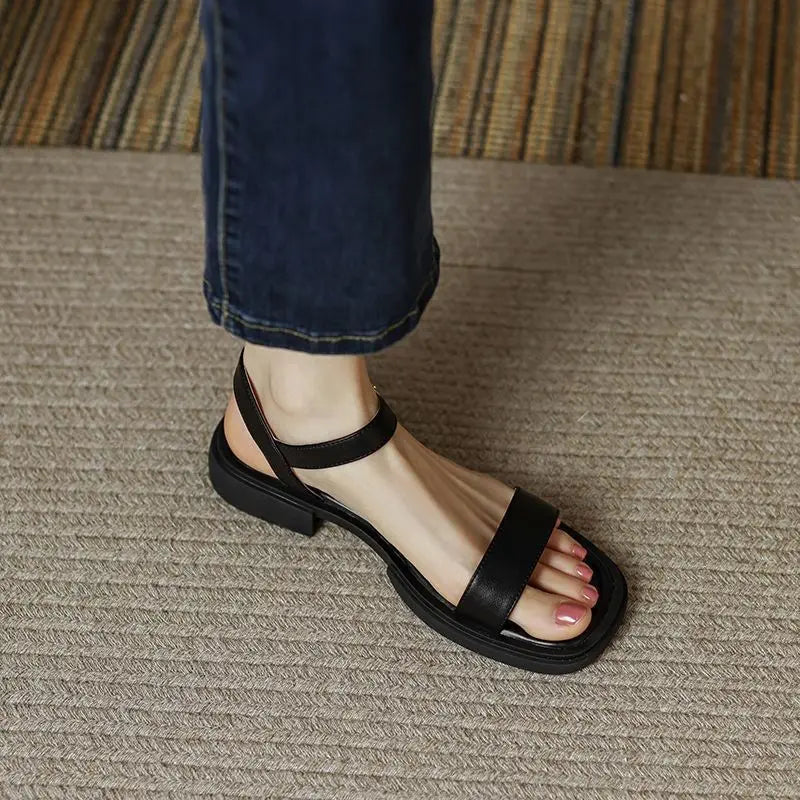 Maeve Women’s Leather Sandals – Minimalist Slip-On Flats for Everyday Comfort