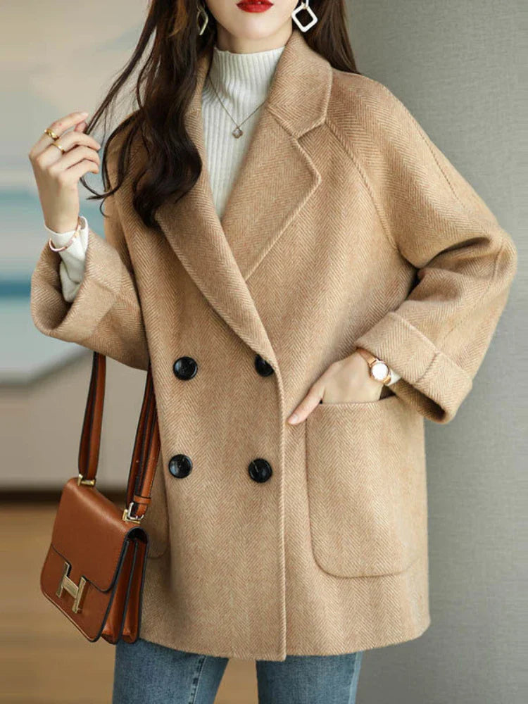 Elara Women’s Trench Coat – Double-Breasted Wool Blend with Tailored Fit