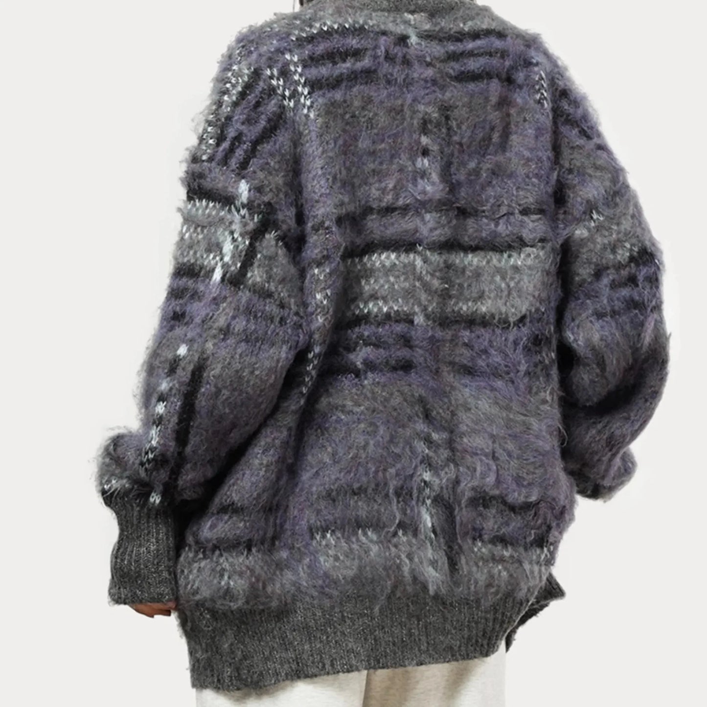 Harper Women’s Knit Sweater – Soft Fluffy Plaid with Relaxed Zip Fit