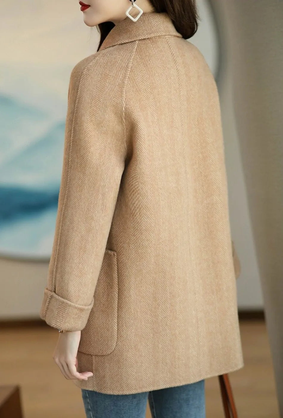 Elara Women’s Trench Coat – Double-Breasted Wool Blend with Tailored Fit