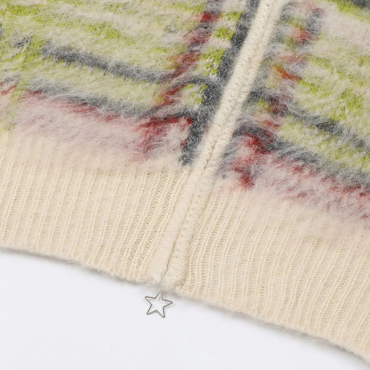 Harper Women’s Knit Sweater – Soft Fluffy Plaid with Relaxed Zip Fit