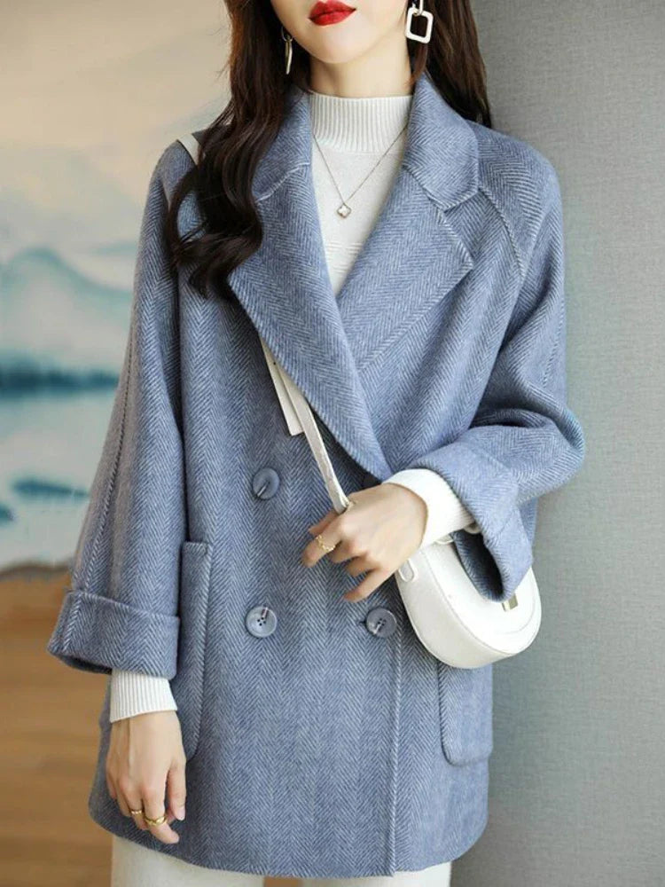 Elara Women’s Trench Coat – Double-Breasted Wool Blend with Tailored Fit
