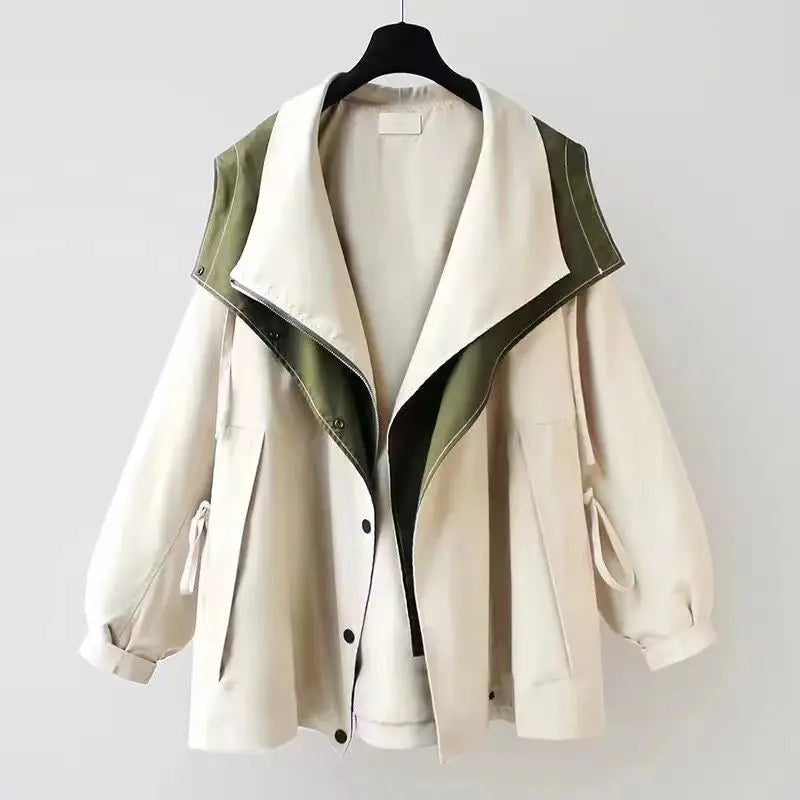 Isla Patchwork Hooded Jacket – Women’s Lightweight Jacket with Turtleneck & Adjustable Fit