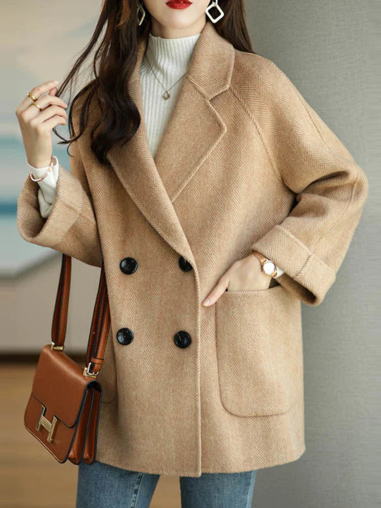 Elara Women’s Trench Coat – Double-Breasted Wool Blend with Tailored Fit