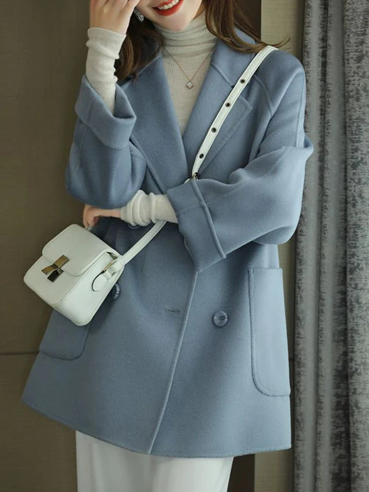 Elara Women’s Trench Coat – Double-Breasted Wool Blend with Tailored Fit