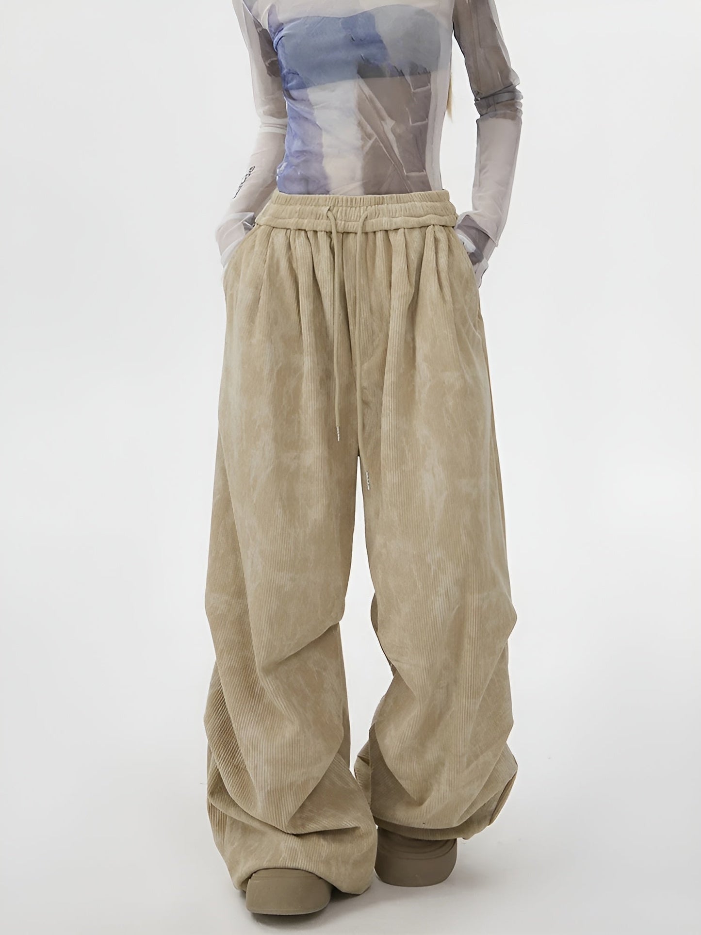 Aira Women’s Corduroy Sweatpants – Acid Wash with Straight Loose Fit
