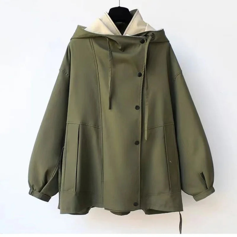 Isla Patchwork Hooded Jacket – Women’s Lightweight Jacket with Turtleneck & Adjustable Fit