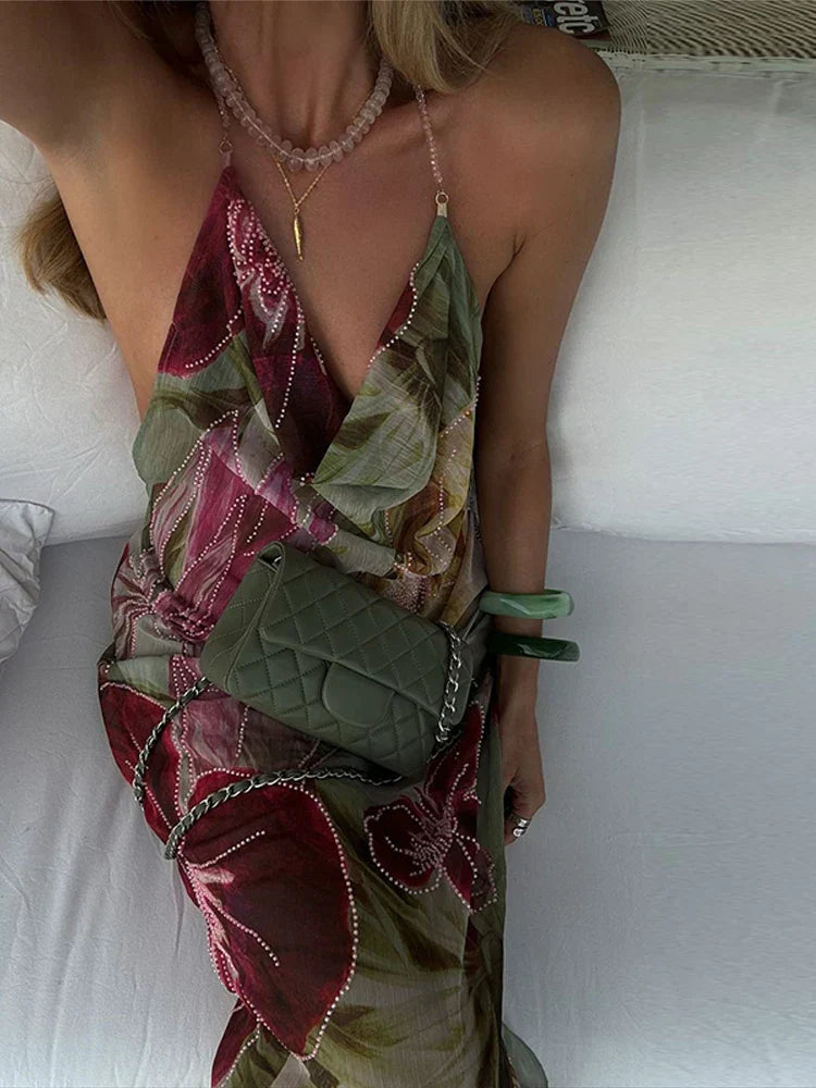 Luna Backless Maxi Dress – Lightweight Chiffon with Side Slit Elegance